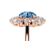 Round Floral Double Halo Engagement Ring Setting for a Fancy Blue Lab-Grown Diamond | Plain Band | Rose Gold