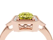 Emerald Cut Milgrain Halo Engagement Ring Setting for a Fancy Yellow Lab-Grown Diamond | Graduated Pavé | Rose Gold