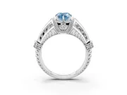 Fancy Blue Pear Cut Diamond Vintage-Inspired Milgrain Ring Set in Silver with Accent Split Shank