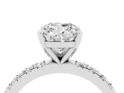 Cushion Cut Shared Prong Solitaire Engagement Ring Setting | Pavé Band | Platinum