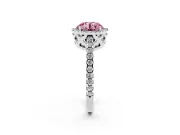 Round Halo Engagement Ring Setting for a Fancy Pink Lab-Grown Diamond | Half Pave Band | Platinum