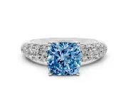 Cushion Cut Close Set Pave Engagement Ring Setting for a Fancy Blue Lab-Grown Diamond | Multi Row | Sterling Silver