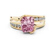 Radiant Cut Graduated Bypass Engagement Ring Setting for a Fancy Pink Lab-Grown Diamond | Split Shank | Yellow Gold