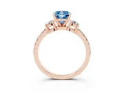 Fancy Blue Three-Stone Cushion Cut Diamond Pavé Band Ring Set in Rose gold with Prong Setting