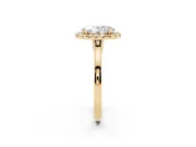 Oval Cut Halo Round Diamond Solitaire Ring Set in Yellow gold with Pavé Band and Prong Setting