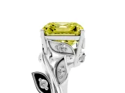 Asscher Cut Twisted Bypass Engagement Ring Setting for a Fancy Yellow Lab-Grown Diamond | Leaf Vine | Sterling Silver