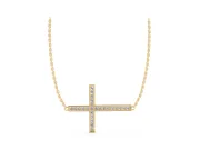 Round Lab-Grown Diamond Pavé Sideways Cross Necklace | Milgrain Edges | Yellow Gold