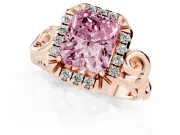 Radiant Cut Filigree Halo Engagement Ring Setting for a Fancy Pink Lab-Grown Diamond | Rose Gold