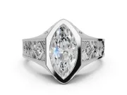 Marquise Vintage Bezel Engagement Ring Setting | Engraved Band | Platinum