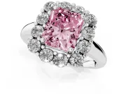 Radiant Cut Cluster Halo Engagement Ring Setting for a Fancy Pink Lab-Grown Diamond | Large Round Accents | Platinum