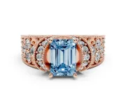 Emerald Cut Vintage Pave Engagement Ring Setting for a Fancy Blue Lab-Grown Diamond | Milgrain Edges | Rose Gold