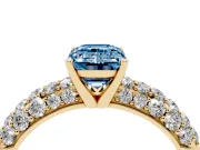Emerald Cut Multi Row Pave Engagement Ring Setting for a Fancy Blue Lab-Grown Diamond | Yellow Gold