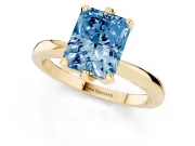 Radiant Cut Tapered Solitaire Engagement Ring Setting for a Fancy Blue Lab-Grown Diamond | Claw Prong Head | Yellow Gold