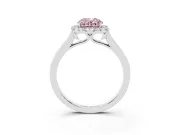 Fancy Pink Oval Cut Halo Round Diamond Solitaire Ring Set in Silver with Pavé Band and Prong Setting
