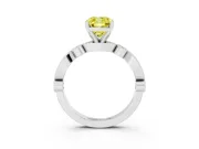 Fancy Yellow Cushion Cut Diamond Solitaire Engagement Ring Set in White gold with Milgrain Bezel Accent Band