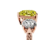 Heart-Shaped Vintage Three Stone Engagement Ring Setting for a Fancy Yellow Lab-Grown Diamond | Rose Gold - Design NV-24868
