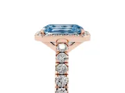 Emerald Cut Halo Pavé Engagement Ring Setting for a Fancy Blue Lab-Grown Diamond | Rose Gold