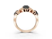 Radiant Cut Three Stone Halo Engagement Ring Setting for a Black Center | Pavé Wave Band | Rose Gold