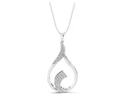 Round Lab-Grown Diamond Pavé Twist Open Teardrop Necklace | Curled Flourish | White Gold