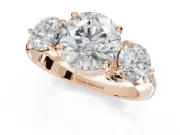 Round Three Stone Engagement Ring Setting | Tapered Pave Band | Rose Gold