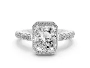 Radiant Cut Halo Pavé Engagement Ring Setting | Single Row Shoulders | Platinum