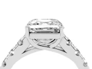 Asscher Cut Cut-Down Side Stone Engagement Ring Setting | Scalloped Shoulders | Sterling Silver