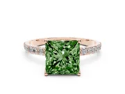 Princess Cut Pave Solitaire Engagement Ring Setting for a Fancy Green Lab-Grown Diamond | Slim Band | Rose Gold