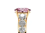 Oval Graduated Side Stone Engagement Ring Setting for a Fancy Pink Lab-Grown Diamond | Flat Top Band | Yellow Gold