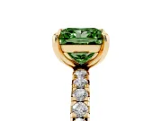 Fancy Green Princess Cut Diamond Pavé Solitaire Ring Set in Yellow gold with Round Band and Prong Setting