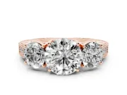 Round Vintage Three Stone Engagement Ring Setting | Milgrain Pavé Band | Rose Gold