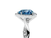Fancy Blue Heart Cut Diamond Halo Twisted Band Ring Set in Platinum with Prong Setting