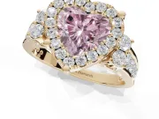 Heart-Shaped Halo Engagement Ring Setting for a Fancy Pink Lab-Grown Diamond | Graduated Channel Band | Yellow Gold
