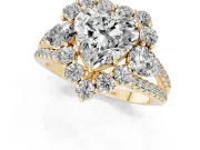Heart-Shaped Scalloped Halo Engagement Ring Setting | Pear Side Stones | Yellow Gold
