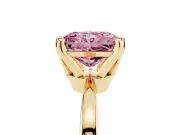 Fancy Pink Radiant Cut Diamond Solitaire Engagement Ring Set in Yellow gold with Slim Tapered Solitaire Band