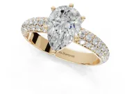 Pear-Shaped Pavé Solitaire Engagement Ring Setting | Domed Pavé Band | Yellow Gold
