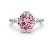 Radiant Cut Floral Petal Engagement Ring Setting for a Fancy Pink Lab-Grown Diamond | Petal Accents | Sterling Silver