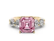 Asscher Cut Five Stone Engagement Ring Setting for a Fancy Pink Lab-Grown Diamond | Prong Set Side Stones | Yellow Gold