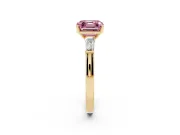 Asscher Cut Three Stone Engagement Ring Setting for a Fancy Pink Lab-Grown Diamond | Tapered Baguettes | Yellow Gold