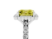 Fancy Yellow Asscher Cut Diamond Milgrain Floral Halo Engagement Ring Set in Platinum with Pavé Band