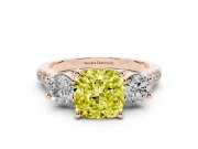 Cushion Cut Three-Stone Engagement Ring Setting for a Fancy Yellow Lab-Grown Diamond | Rose Gold