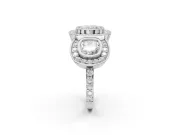 Cushion Cut Three Stone Halo Engagement Ring Setting | Bezel Set | White Gold