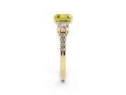 Fancy Yellow Three-Stone Asscher Cut Diamond Pavé Band Ring Set in Yellow gold with Prong-Set Trio