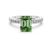 Fancy Green Emerald Cut Diamond Solitaire Set in Platinum with Round Pavé Band and Prong Setting