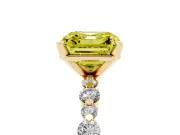 Fancy Yellow Asscher Cut Diamond Prong Set Engagement Ring Set in Yellow gold with Round Accent Pavé Band