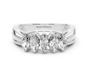 Five-Stone Marquise Diamond Split Shank Ring Set in Silver with Shared Prong Setting