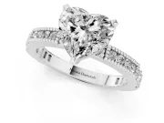 Heart Cut Diamond Solitaire Ring Set in White gold with Slim Pavé Band and Prong Setting