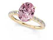 Oval Hidden Halo Engagement Ring Setting for a Fancy Pink Lab-Grown Diamond | Yellow Gold