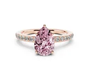 Fancy Pink Pear Cut Diamond Pavé Band Ring Set in Rose gold with Prong-Set Center Stone