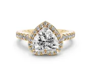 Heart Cut Diamond Halo Engagement Ring Set in Yellow gold with Pavé Band and Prong Setting