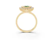 Fancy Green Pear Cut Diamond Halo Ring Set in Yellow gold with Milgrain Edge and Round Prong Setting